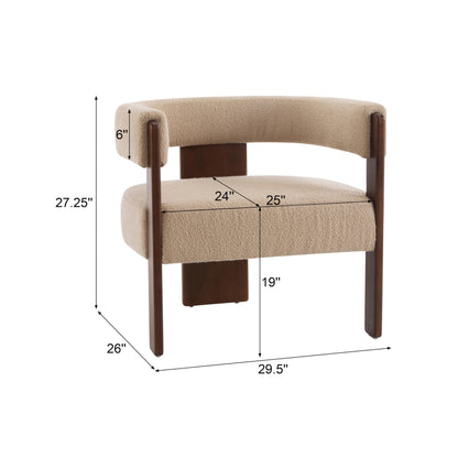 Merax Boucle Upholstered Accent Chair, Modern Barrel Armchair with Wooden Legs, Comfy Lounge Reading Chair for Living Room Bedroom Office, Soft Fabric Single Sofa Chair, Light Camel