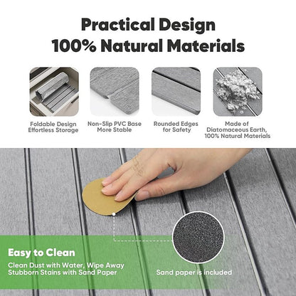 Stone Drying Mat for Kitchen Counter, Quick Diatomaceous Earth Mats for Dishes, 24"L x 16" W Super Absorbent Fast-Drying Collapsible Countertop Stone Mat (Light Grey, 24" x 16")