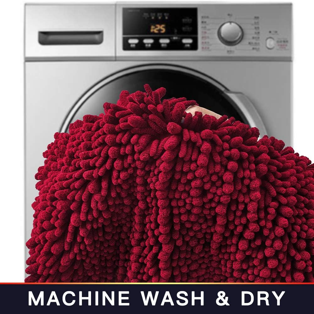 Walensee Bathroom Rug Non Slip Bath Mat Red (32x20 Inch) Water Absorbent Super Soft Shaggy Chenille Machine Washable