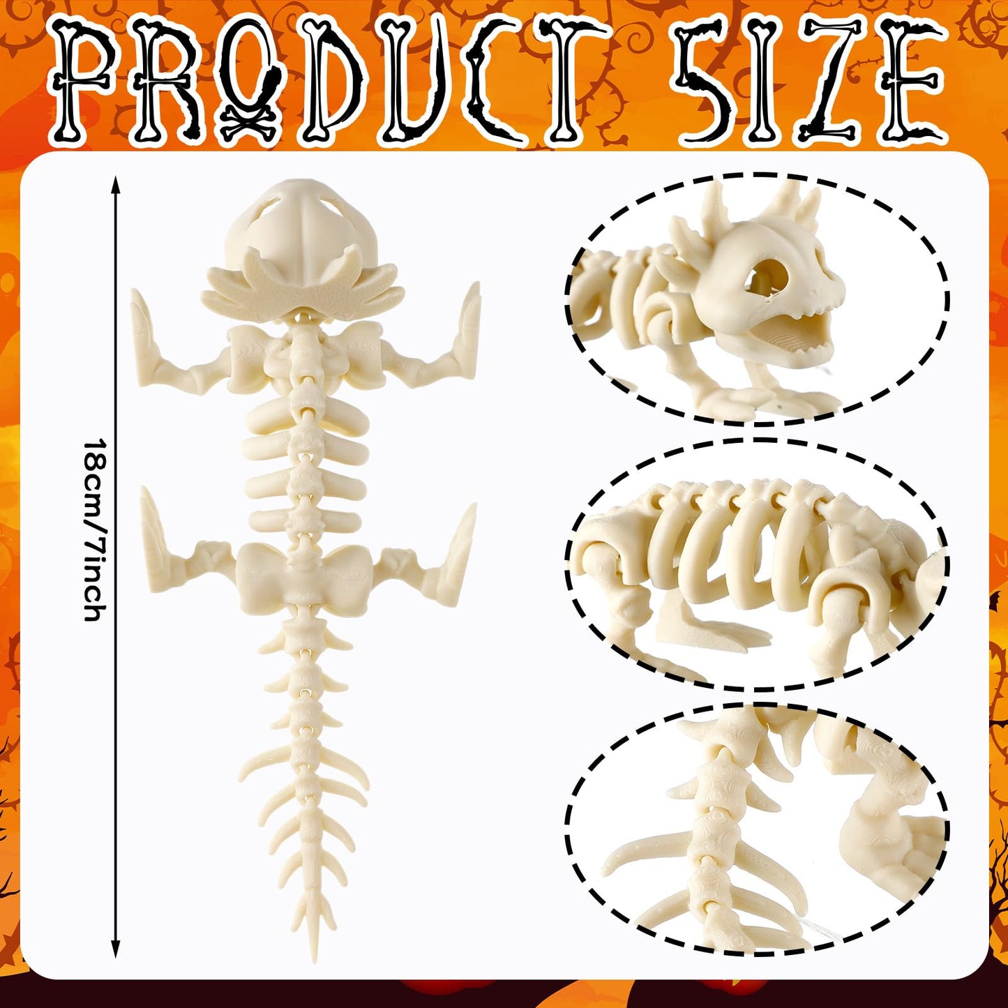 Potchen 8 Pcs Halloween Animal Skeletons Decorations Halloween Axolotl Plastic Skeleton Bone Signs for Spooky Salamander Yard Haunted Home Accessories Props Indoor Decor
