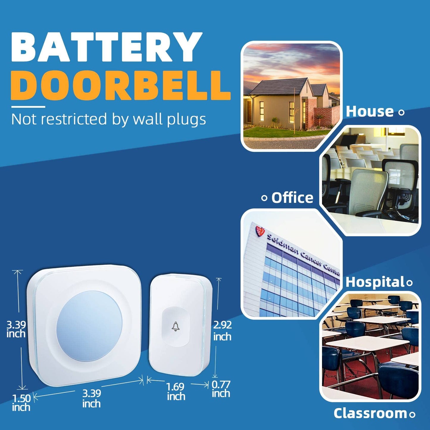 Wireless Doorbell 1200 Feet Battery Operated Wireless Doorbells for Home Hearing Impaired Doorbell at with 36 Melodies 4 Volume light（1 Button & 1 Portable doorbell White)