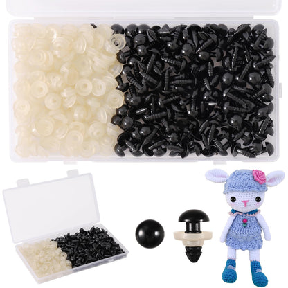 Vanblue Safety Eyes 260PCS 8mm Plastic Black Craft Eyes with Washers Teddy Bear Eyes for Amigurumi Stuffed Animals Crochet Toys Crafts Making Halloween Decorations