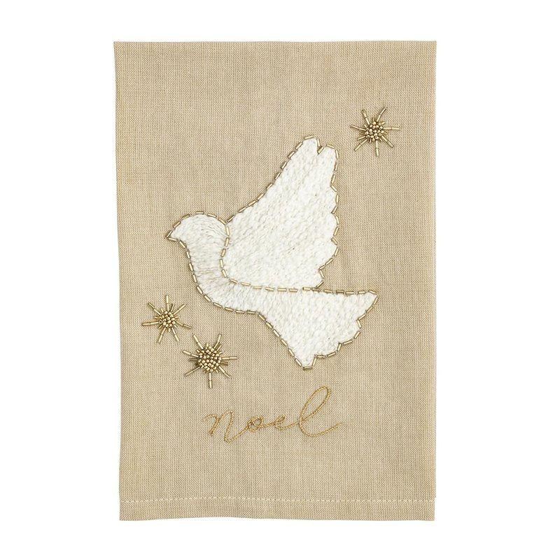 Mud Pie Christmas Dove Gold Christmas Beaded Towel