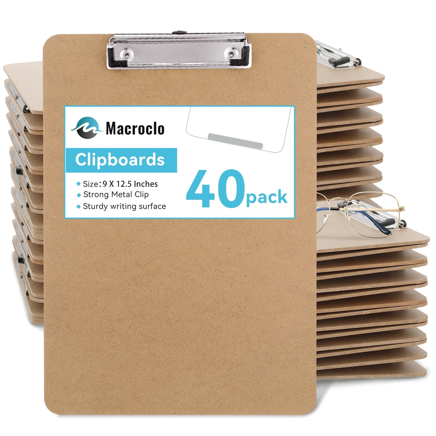 Macroclo Wood Clipboards 40 Pack, Letter Size Hardboard Clip Board 8.5x11 for Classroom, Students, Kid, A4 Standard Size 9" x 12.5" with Low Profile Clip, Office & School Supply