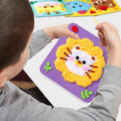 Vanttokeey DIY Embroidery Doll Set, 4pcs Cute Cartoon Animal Sewing Craft Kit Sewing Projects Yarn Board (Deer + Elephant + Lion + Bear)