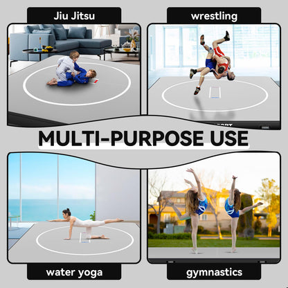 Inflatable Wrestling Mat 8x8FTx6"Thick, Jiu Jitsu Mats, PVC Landing Training Mat Foldable for Home Gym BJJ, MMA, Martial Art, Boxing, Grappling and Judo (Grey Black)