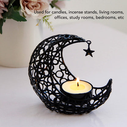 Candle Holder, Moon Candle Holder, Hollowed Iron Candle Holder, Ornament Weddings, Christmas Decoration, Dining Table, Coffee Table (Black)