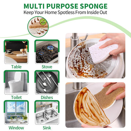Sponges Kitchen Natural Dish Sponge Plant-Based Biodegradable Compostable Cellulose with Coconut Scrubber Sponge Non Scratch Eco Friendly Kitchen sponges for Kitchen Dishes（Pack of 12）