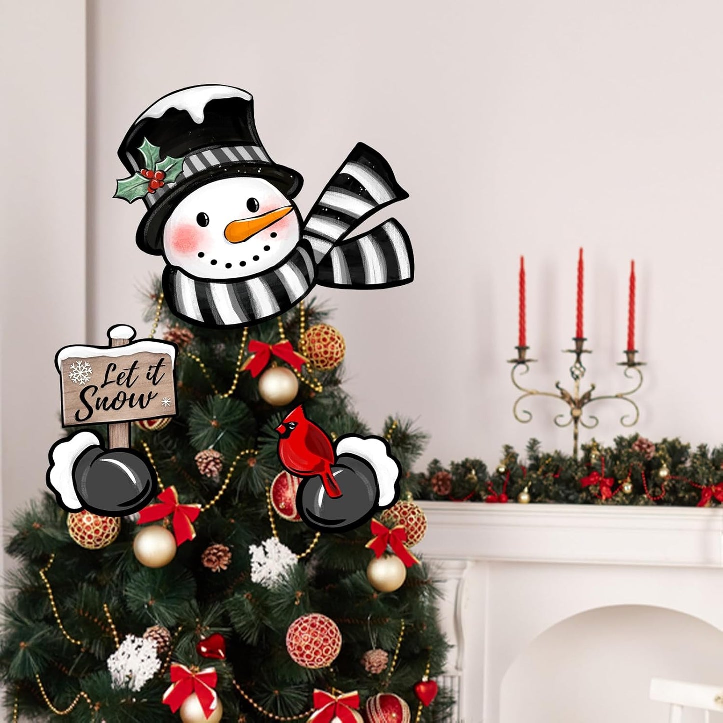 Winter Snowman Cardinal Fence Peeker Yard Garden Signs Let It Snow Red Bird Tree Topper Ornaments