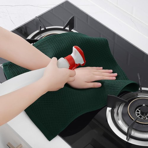 Homaxy Kitchen Dish Towels - 100% Cotton Waffle Weave, Ultra Soft & Absorbent, 13 x 28 Inches, 4-Pack | Blackish Green
