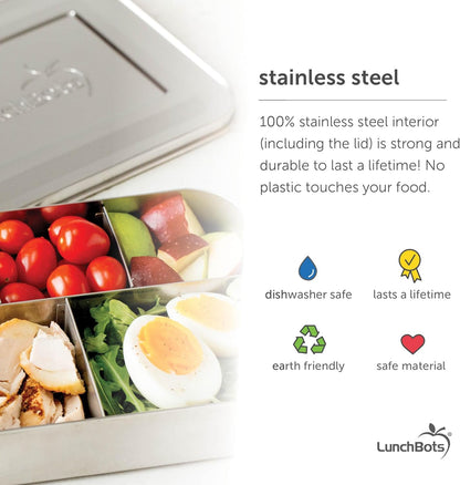 LunchBots Medium Uno Stainless Steel Sandwich Container - Eco-Friendly, Dishwasher Safe, Blue Dots for Wraps or Salads