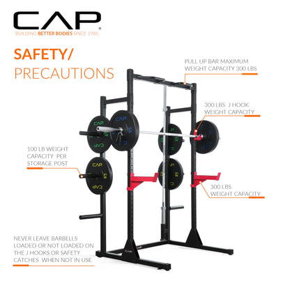 CAP Power Rack with Pull Up Bar & Attachments - Squat Rack & Strength Training Power Cage for Home Gym - BLACK
