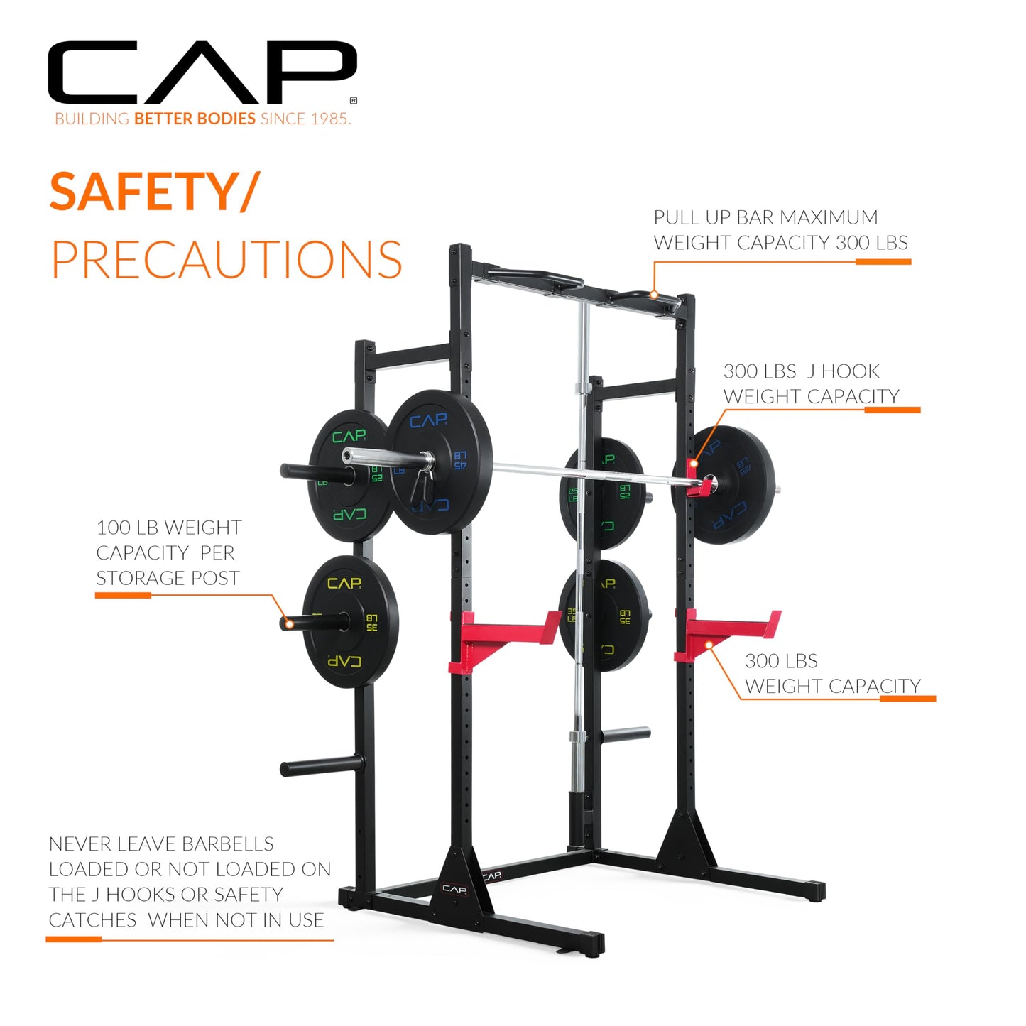 Cap Power Rack with Pull Up Bar & Attachments - Squat Rack & Strength Training Power Cage for Home Gym - Gray