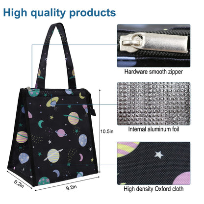 iknoe Lunch Bag Insulated Lunch Bags for Women & Men, 9L Reusable Lunch Tote, Portable Adult Thermal Large Lunch Cooler for Work Picnic Beach (Space Planet)