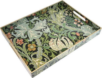 15.7x11.8 Inch Elegant Golden Lily Serving Tray with Handles - Plastic Decor