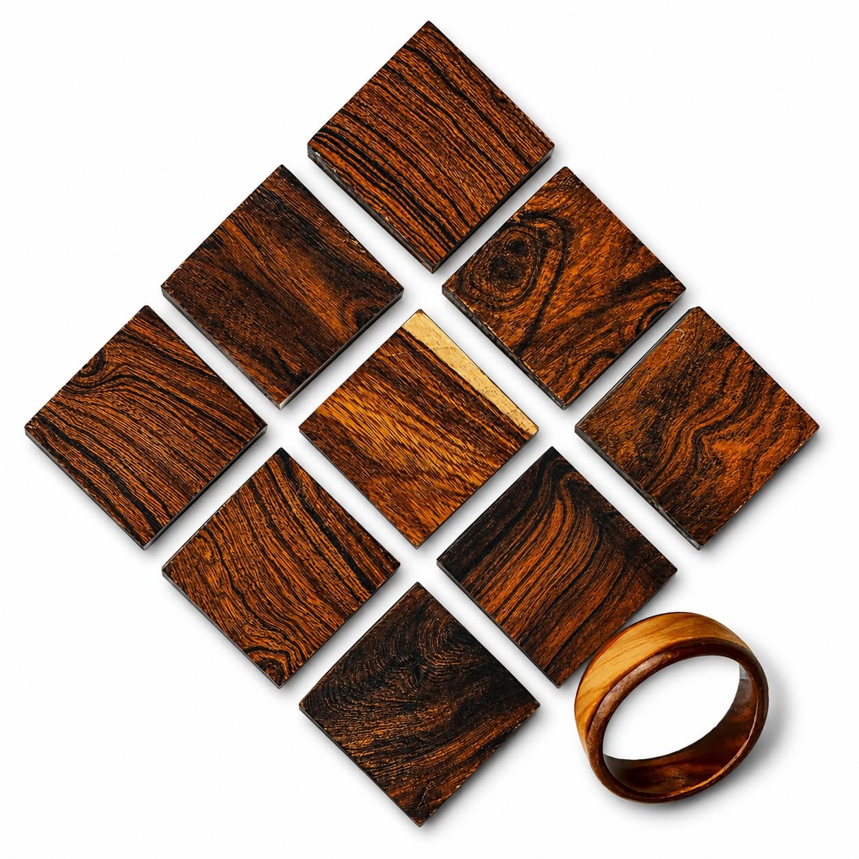 IECAP LLC Desert Ironwood Ring Blanks – Pack of 10 Exotic Hardwood for Ring Making, Resin Jewelry, Wood Rings, Inlays, Knife Handle Spacers & DIY Crafts – Iron wood Turning Blocks (1.5 x 1.5 x 0.5 in)