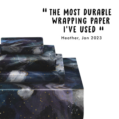 CENTRAL 23 Galaxy Wrapping Paper - 6 Sheets of Birthday Gift Wrap - Space Wrapping Paper - Blue Black - Recyclable - For Birthday Christmas Halloween Thanksgiving