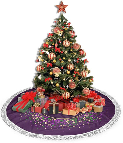 FREEHOTU Mardi Gras Christmas Tree Skirt - Purple Gold Fleur De Lis with Gorgeous Edge Tassel Lace for 48" Ornaments