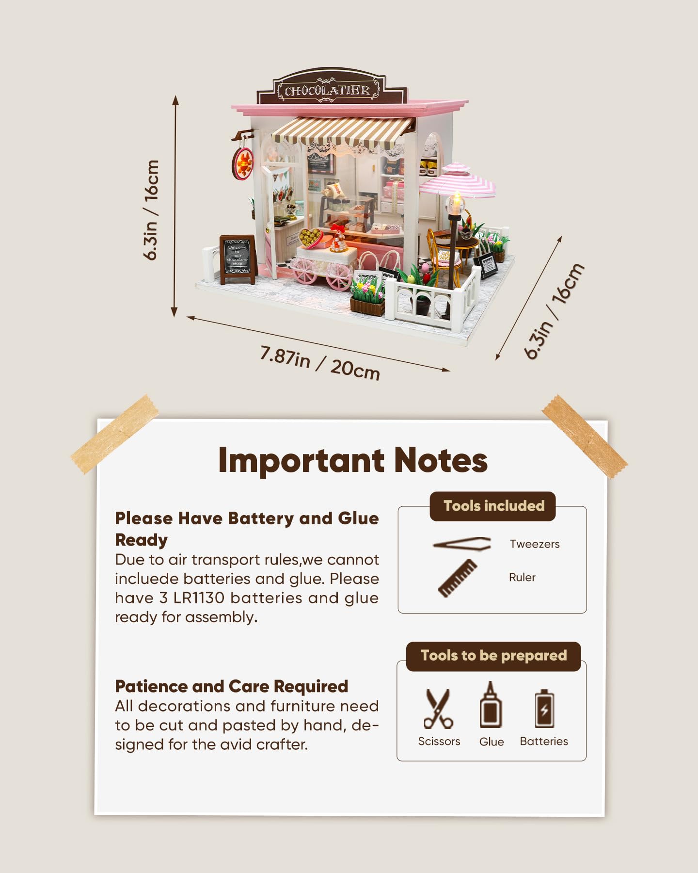 Miniature House Kit, Miniature Dollhouse for Beginners, DIY Dollhouse Kit for Adults to Build, Model Building Craft Diorama Kit, Ideal Gifts for Birthday Christmas(Chocolate Shop)