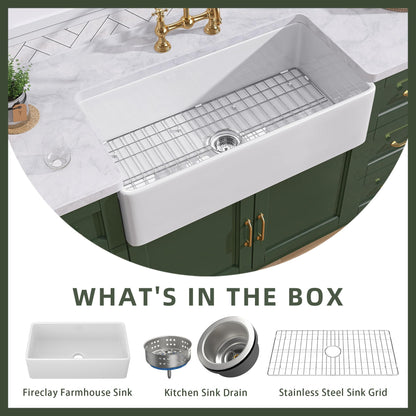 TUKTUK White Farmhouse Sink 30 inch Farm Sink Fireclay Apron Front Single Bowl Kitchen Sinks Deep Drop In Undermount Reversible Heavy Duty Easy-to-Clean Kitchen Basin with Luxury Modern Accessory Kit