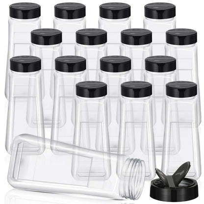Zhehao 16 Pack 32 oz Plastic Spice Jars with Black Cap Plastic Bottle Containers with Shaker Lids Large Reusable Seasoning Shaker Empty Powder Storage Container for Storing Salt Herbs Cabinet Kitchen