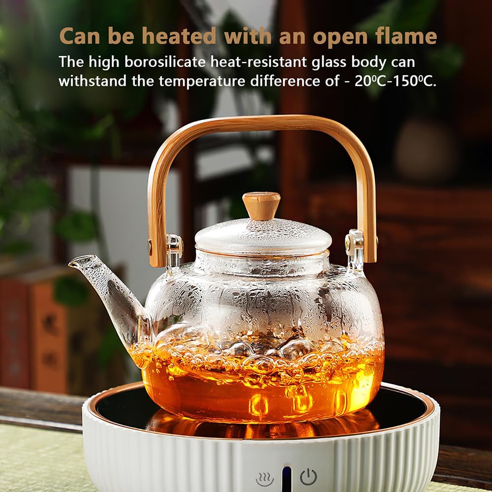 Glass Tea Pot, Stovetop Safe Clear Teapot and Kettle for Brewing Tea