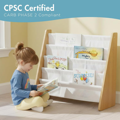4-Tier Humble Crew Kids Bookshelf, Front-Facing Book Display Organizer, Montessori Toddler Bookcase for Playroom