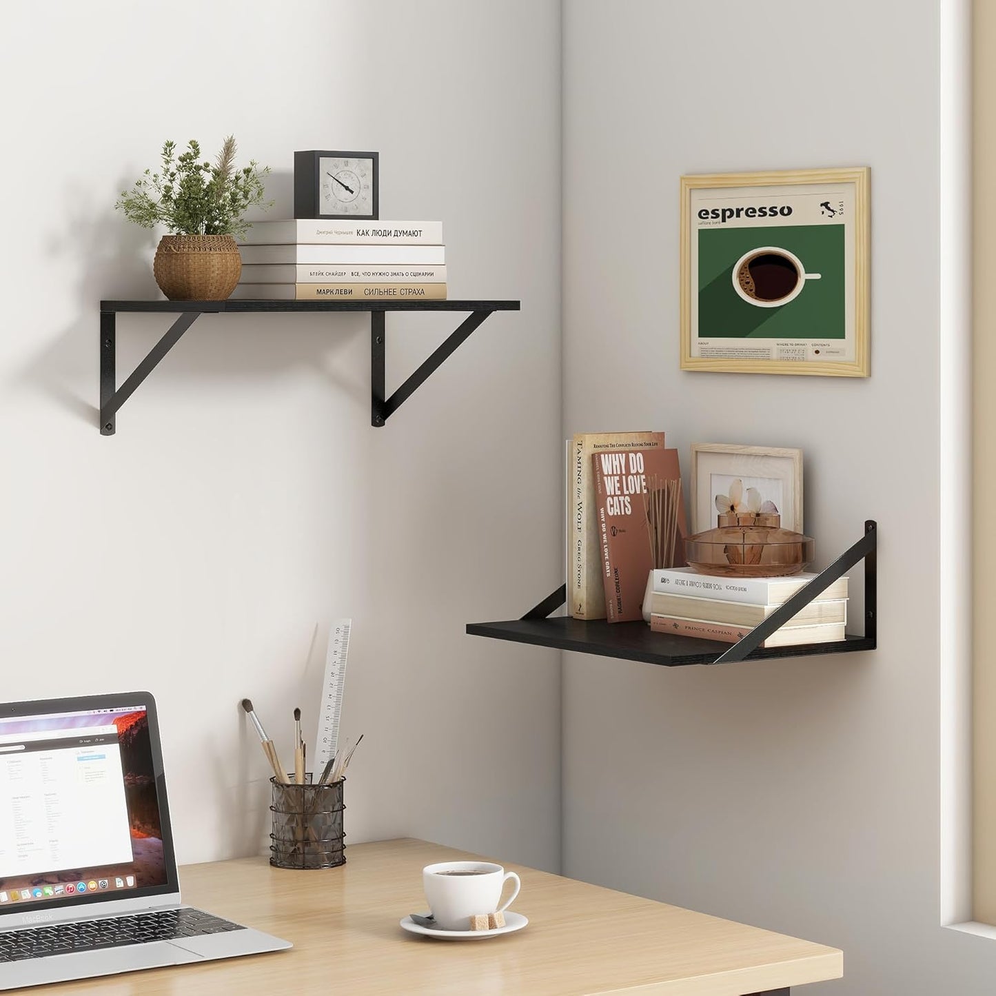 12 Inch Set 2, 16" 12" 12 Fun Memories Deep Floating Shelves for Wall, Deep Black Floating Shelves of W x D Wall Shelf