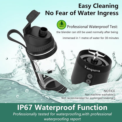 Portable Blender for Shakes and Smoothies, 24oz USB Rechargeable Type-C Personal Blender, Black