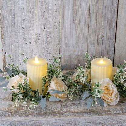 Youshe 4 Pcs Artificial Rose Candle Ring, Valentine's Day Candle Rings Wreaths Mini Floral Garland Wedding Table Pillar Centerpiece for Xmas Home Farmhouse Party Candle Holder Décor (Champagne)