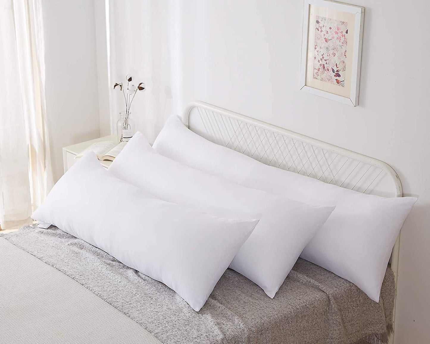 Long20x60(Pack 1), Acanva Fluffy Bed Sleeping Side Sleeper Body Pillow Insert, of White