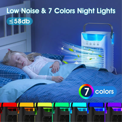Portable Air Conditioner Fan 4 in 1, 700ML Mini Cooler with Touchscreen, 3 Speed Humidify & 7 LED Light