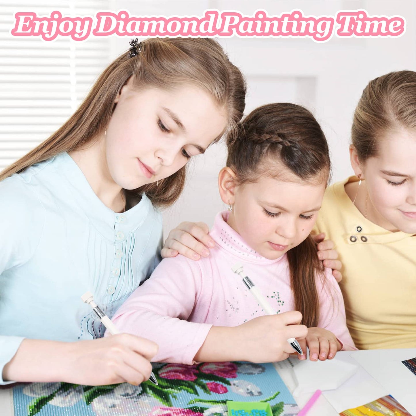 ZYNERY 34 Pcs Diamond Painting Pens Kit, 2 Pcs Refillable Wax Pen with 32 Pcs Wax, Rotating Glue Point Drill Pen for Nail Art, Diamond Art Accessories and Tools, Quickly Pick Up Beads Gem (Pink&White)