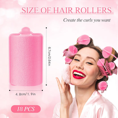 Geyoga 18 Pieces Sponge Hair Rollers Large Soft Foam Hair Styling Curlers Large Size Hairdressing Curlers for Women(Pink,1.6 x 2.8 Inches)