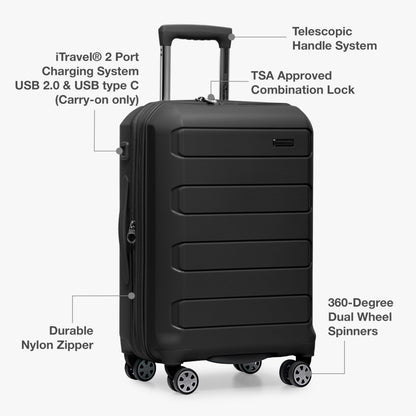 Traveler's Choice Pagosa Hardshell Expandable Luggage with Spinner Wheels, Black, 2-Piece Set (22/26)