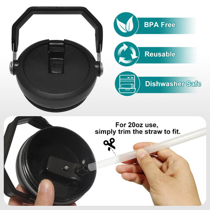 2-Pack Replacement Flip Straw Lids for Stanley IceFlow Tumbler 30oz and 20oz, Spill-Proof Cap with 2 Reusable Straws & 2 Cleaning Brushes, BPA-Free, Easy to Clean(Black)