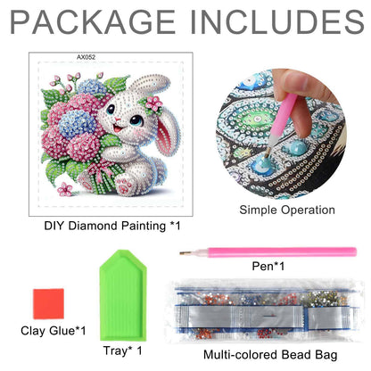 Diamond Painting Kit, 5D DIY Rabbit and Hydrangea, Special Shape Crystal Artificial Diamond Art Partial Mosaic Handicraft for Beginners, Wall Decor Gift For Bedroom, Office, Living Room 6.7x6.7in