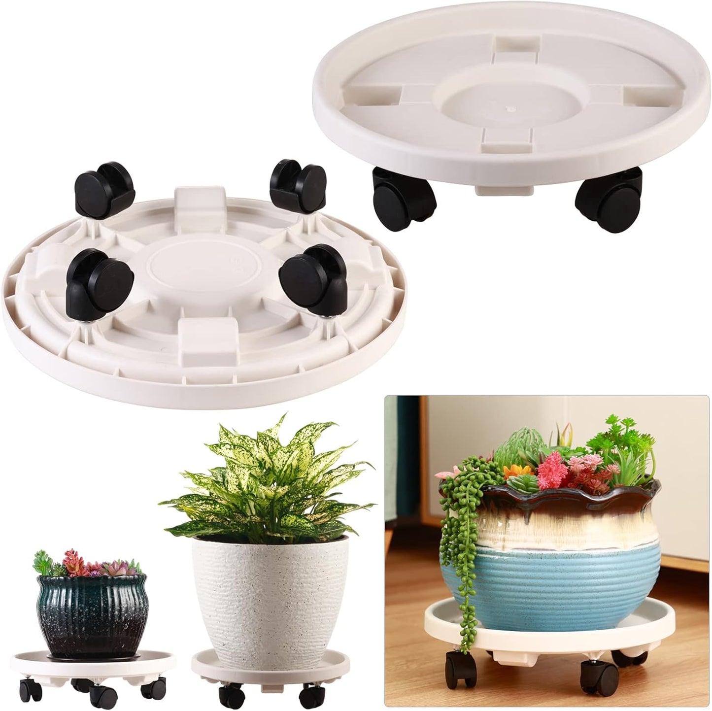 5 Packs 13" Large Plant Caddy with Wheels Rolling Wheeled Plant Stands Heavy-Duty Plastic Flower Pot Roller Base Movers