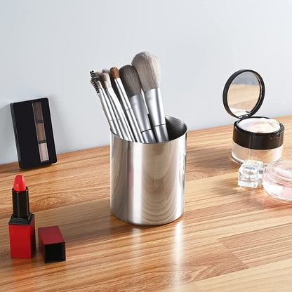 Silver Pen Holder for Desk, SUS304 Stainless Steel Heavy Duty Pen Holder Stand,Cylinder Pencil Holder,Desktop Stationery Organizer