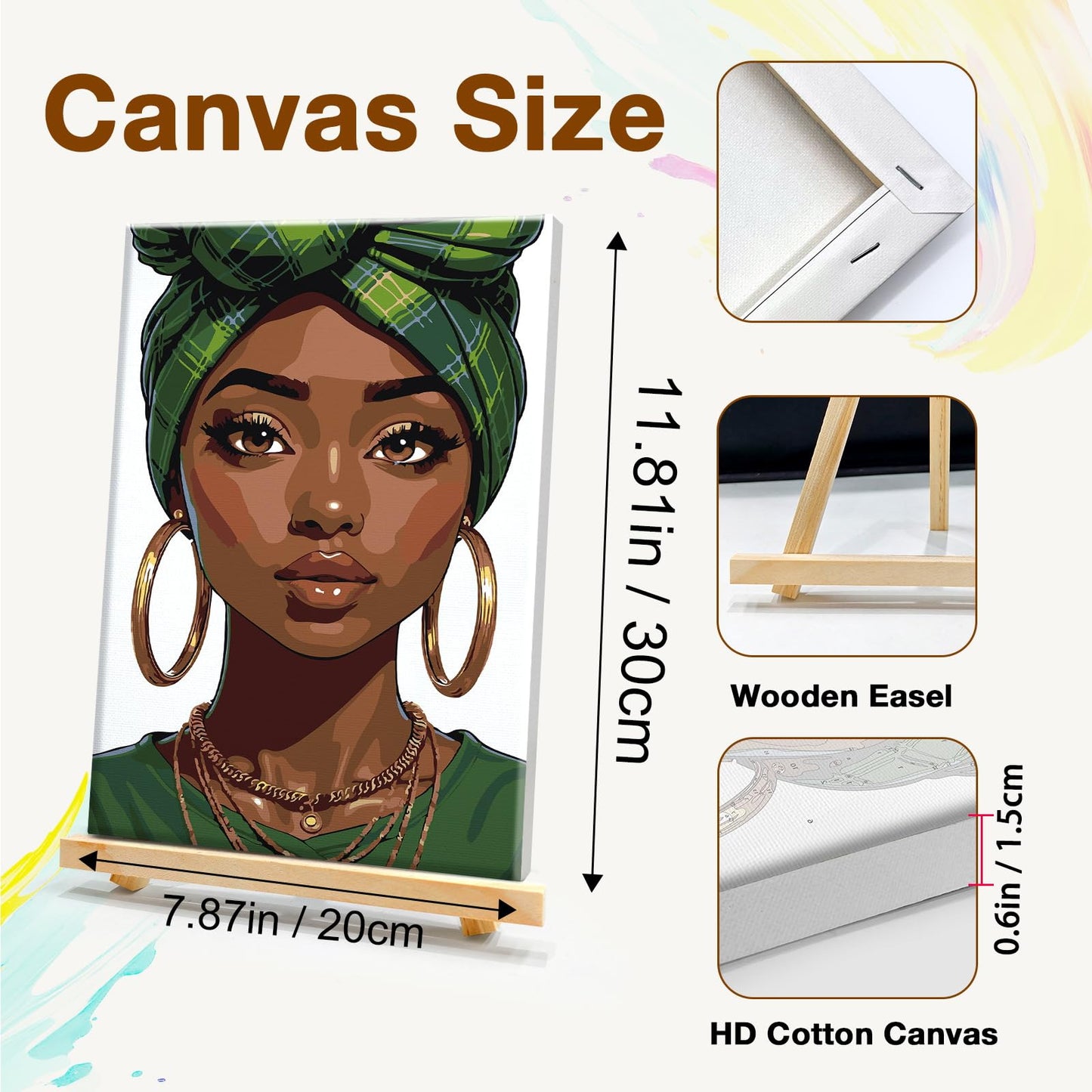 HeeBenor 4 Pack Black Women Paint by Numbers Kit for Adults Framed Canvas, Black Women Paint by Number with Easel, DIY Adult Paint by Number Kits Framed Canvas for Home Decor 8x12 Inch