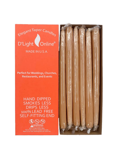 D'light Online Elegant 12" Unscented Spice Gold - Brown Taper Candles, Premium Quality Hand-Dipped Tapered Candles, Dripless and Smokeless - Set of 12 Individually Wrapped (12 Inch, Spice Gold)