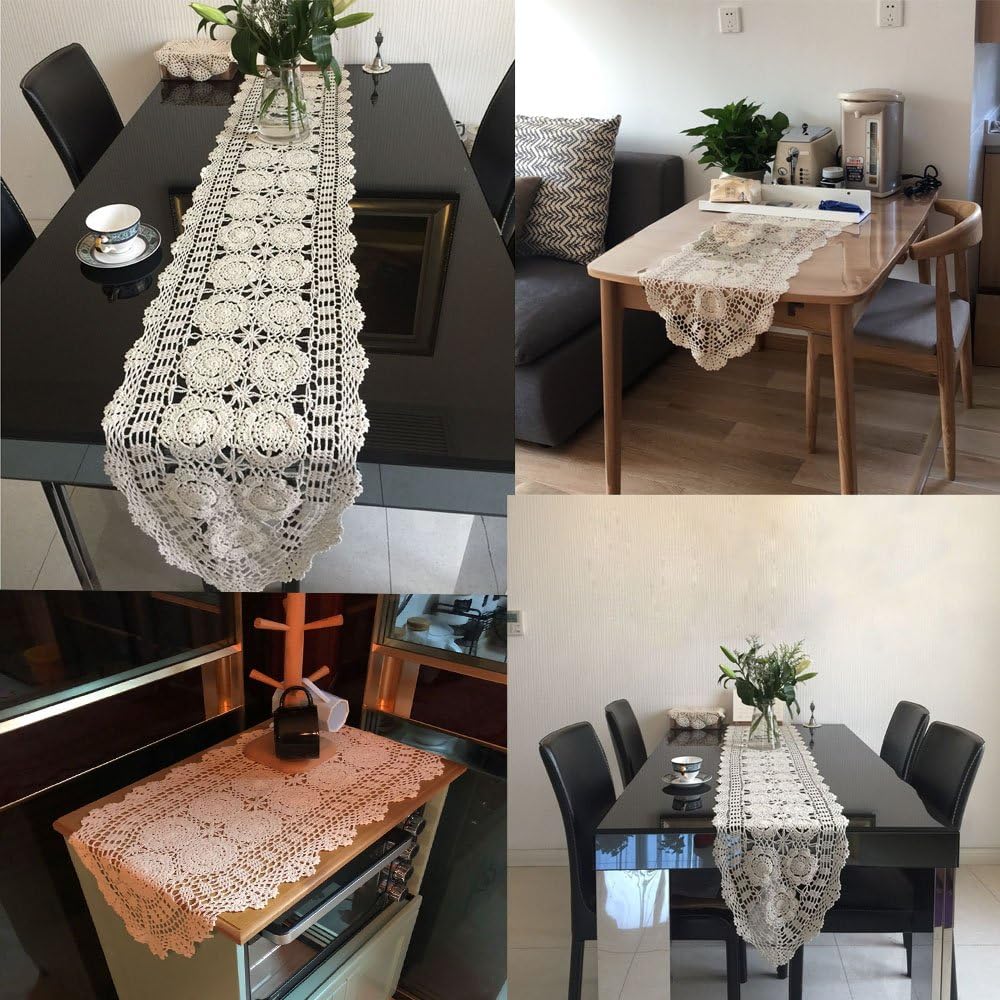 14x36 inch KEPSWET Cotton Handmade Crochet Lace Oval Table Runner Dresser Console Coffee Table TV Stand Decor Black