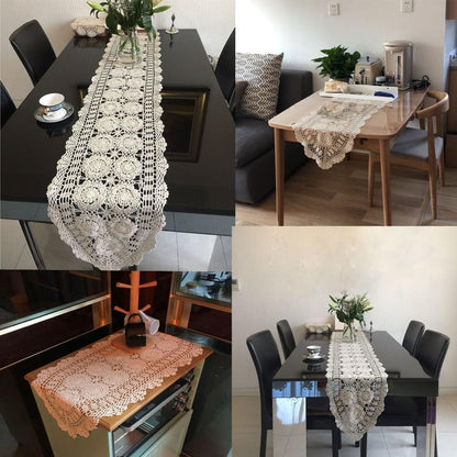 14x36 inch KEPSWET Cotton Handmade Crochet Lace Oval Table Runner Dresser Console Coffee Table TV Stand Decor Blue