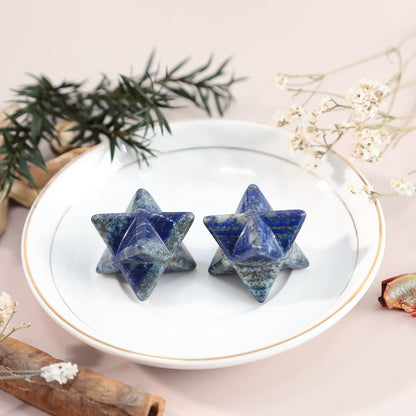 Loveliome Merkaba Star Crystal 1 Inch - Natural Gemstone Sacred Geometry, Hand Carved Six-Pointed Star Spiritual Gift for Meditation,Natural Lapis Lazuli