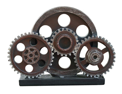 Rmdusk Industrial Steampunk Gear Train Figurine, Cog Wheel Statue, Resin Model, Home Bar Décor Ornament 7.7" H Copper