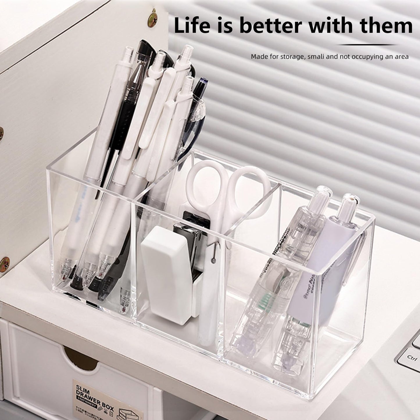 eieioo Acrylic Makeup Brush Holder, 2 Pack Clear Pencil Holder, Desk Accessories Holder with 3 Compartments, Brush Organizer for Vanity, Desk, Cosmetic Display