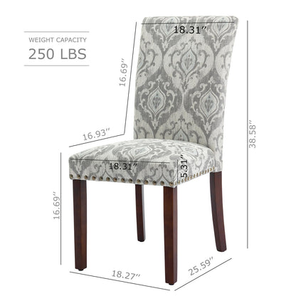 COLAMY Upholstered Parsons Dining Chairs Set of 6, Fabric Dining Room Kitchen Side Chair with Nailhead Trim and Wood Legs - Grey/White Flower