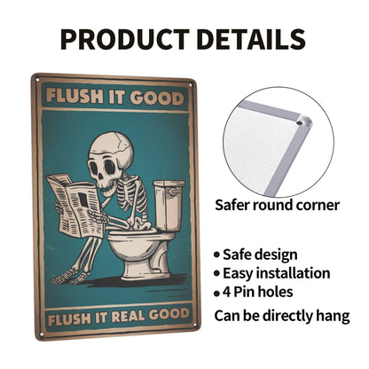 8x12 Inch Metal Sign Skeleton Flush It Good Bathroom Humor Retro Farmhouse Wall Decor For Guest Bathroom Powder Room Laundry Nook And Farmhouse Restroom Walls