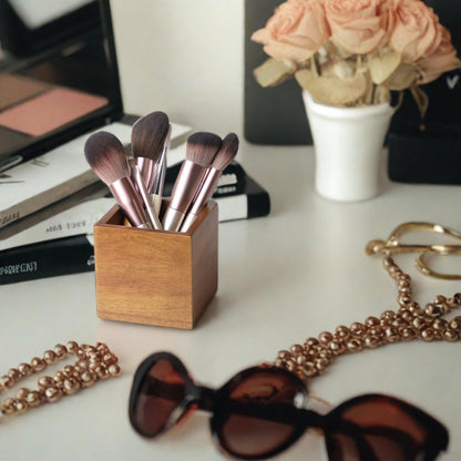 LBEMEY Acacia Wood Makeup Brush Holder Organizer for Vanity,Pen and Pencil Holder for Desk,Desktop Organizer for Store Marker, Makeup Brush, TV Remotes