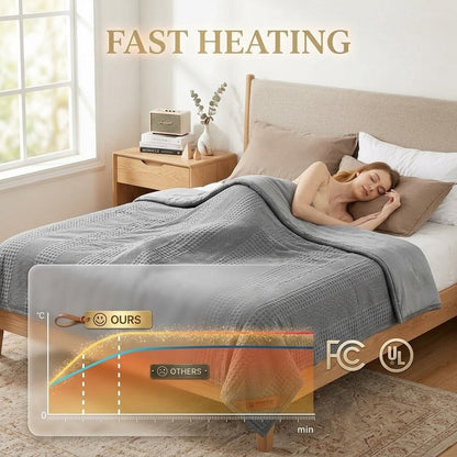 GarveeHome King Heated Comforter Electric Blanket, 104"x90" Waffle Weave Heating Blanket with Wireless LCD Controller, 6 Heat Levels & 2-10H Time Settings, UL Certified, Grey